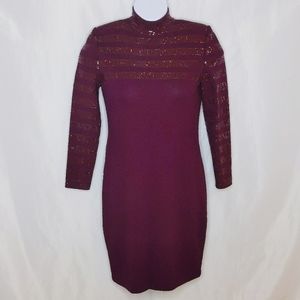 ST. JOHN Evening Marie Gray Maroon Iridescent Decal Dress 8